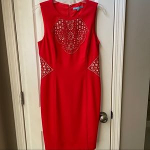 Antonio Melani Red/Orange Crochet Panel Cocktail Dress